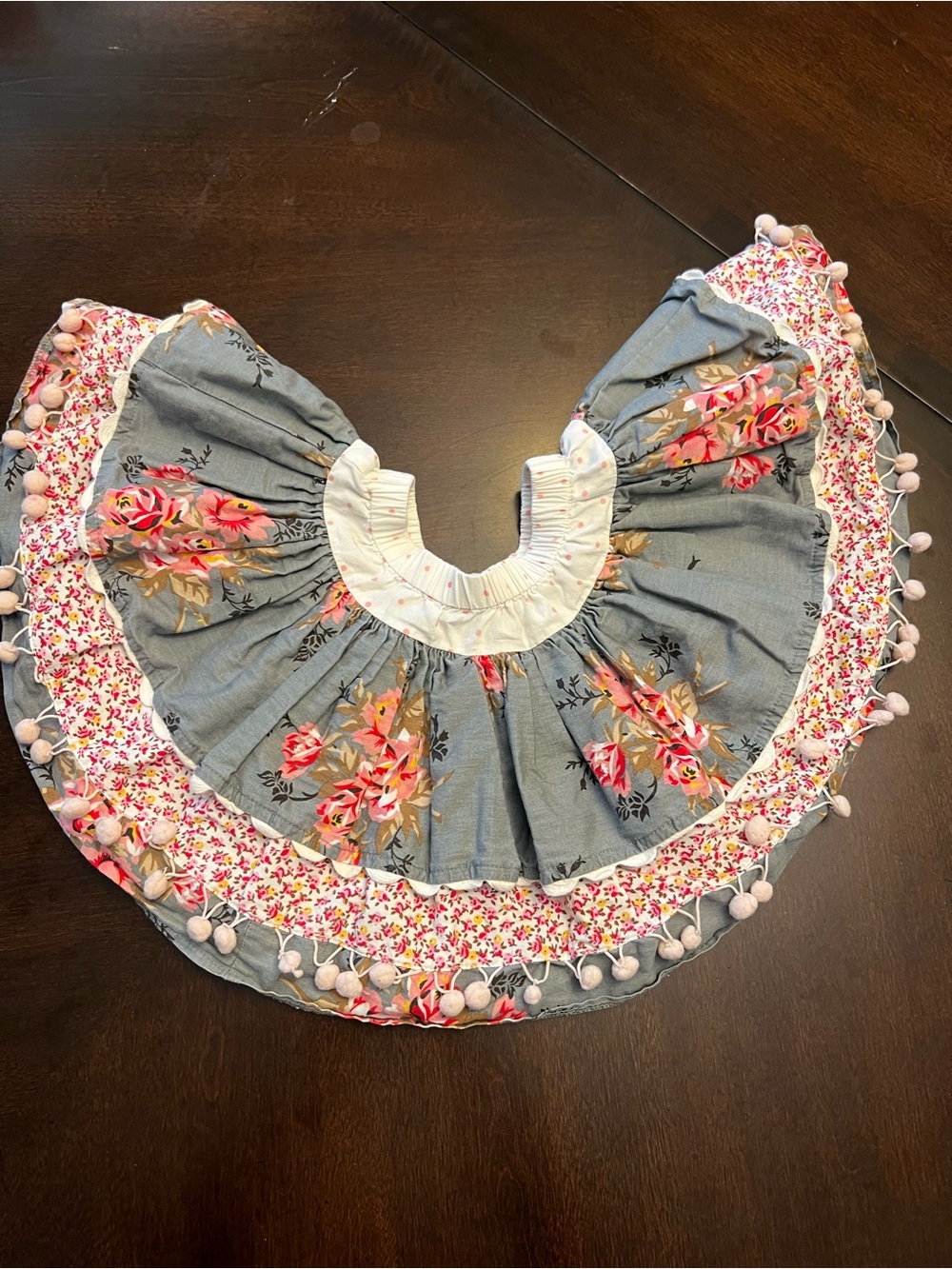 Mustard Pie Floral Pom-Pom Skirt - Blue, Pink, Cream